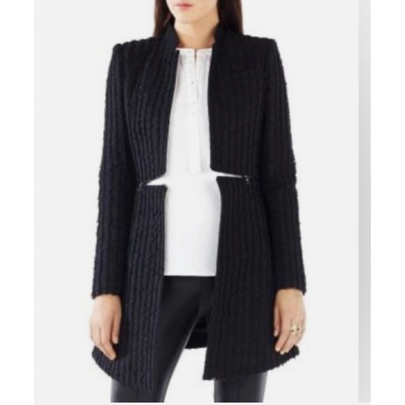 BCBG Maxazria Aurelia textured black coat zipper detail silk blend small elegant - Picture 1 of 11
